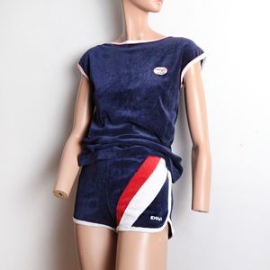 Vintage Velour 70s Athletic Matching Shorts and Top Set